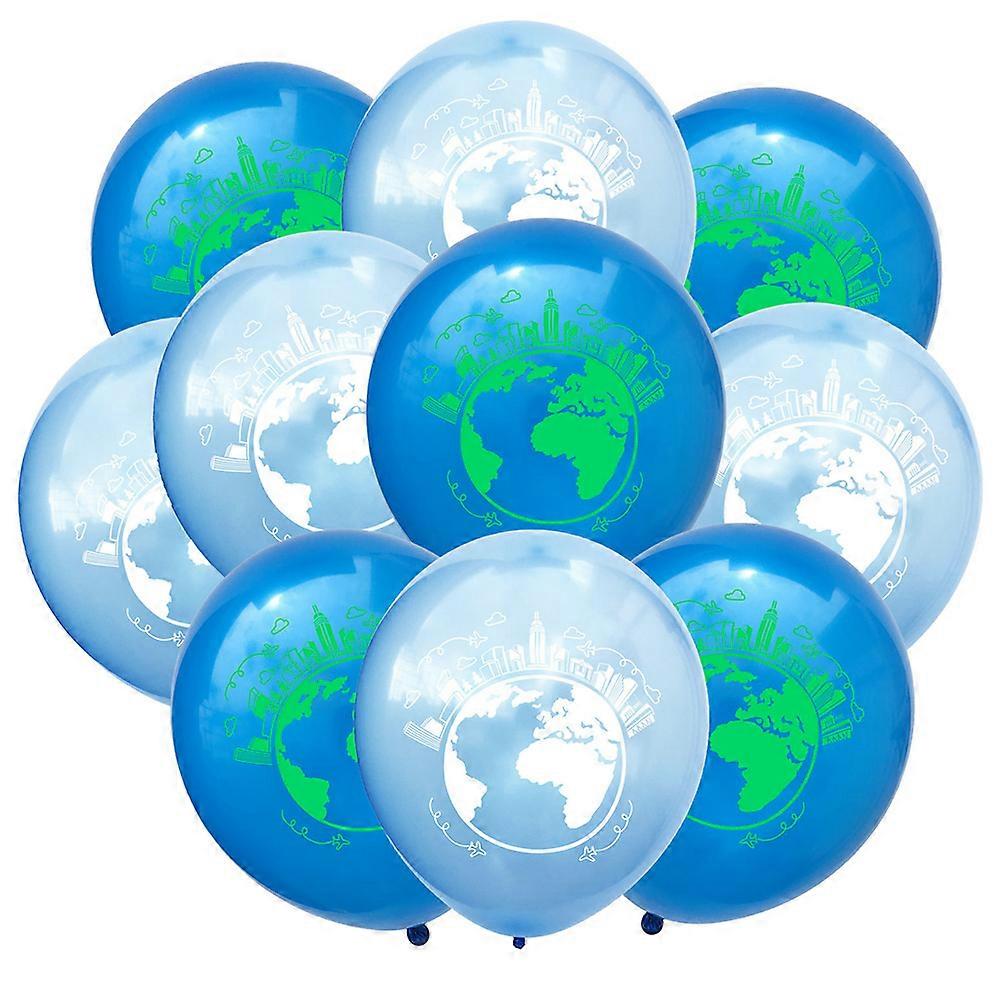 20pcs 12 Inches Balloons Ornaments Set World Map Printing Latex Balloons Party Supplies Classroom Layout Decorations (Light Blue and Dark Blue Printin