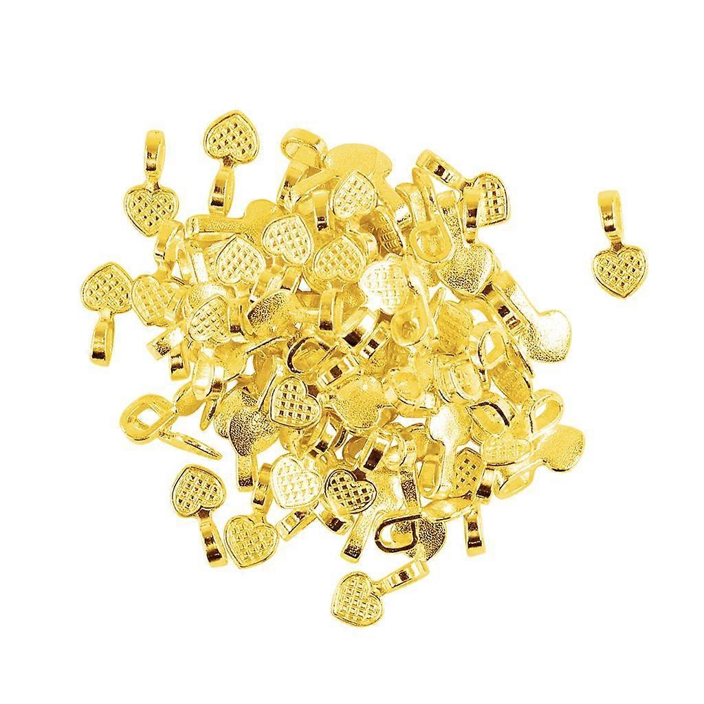 100 Pieces Shiny Gold Heart Glue on Bails Setting For Necklaces Pendant
