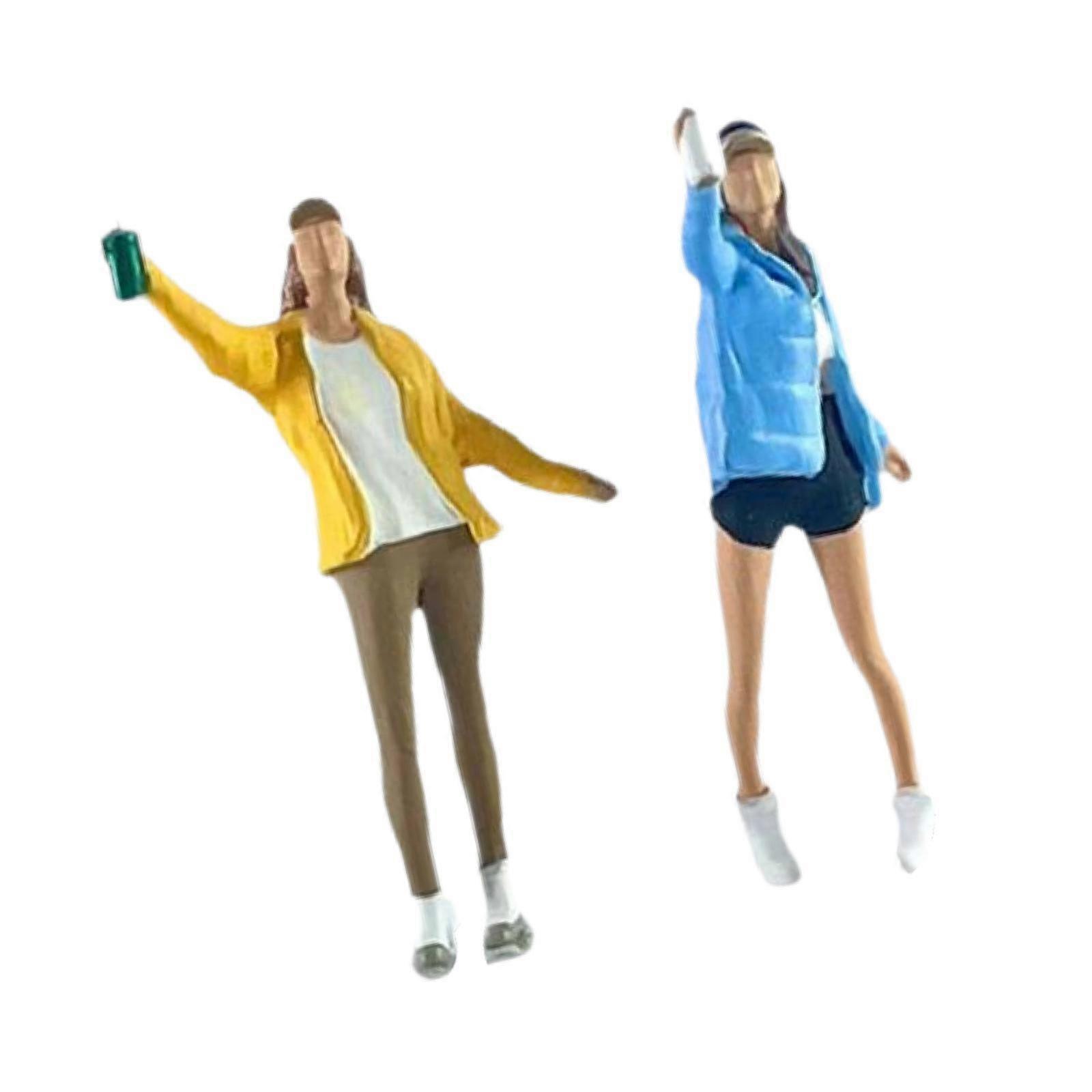 2x 1/64女性フィギュアカジュアルに着飾った女性ミニチュアシーンアクセサリー用