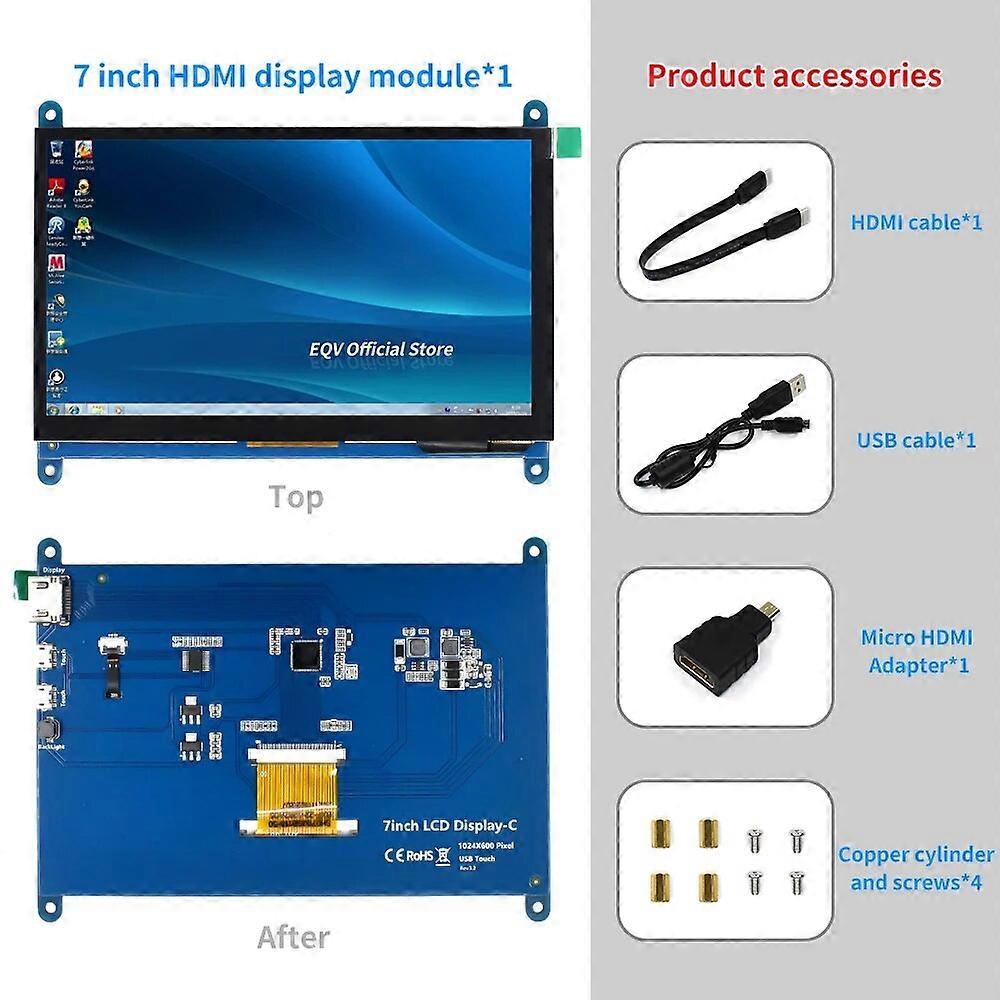 7 pouces 1024 * 600 TNT Écran tactile capacitif TFT Module LCD Affichage de l’écran pour Raspberry Pi 3 B + / 4b