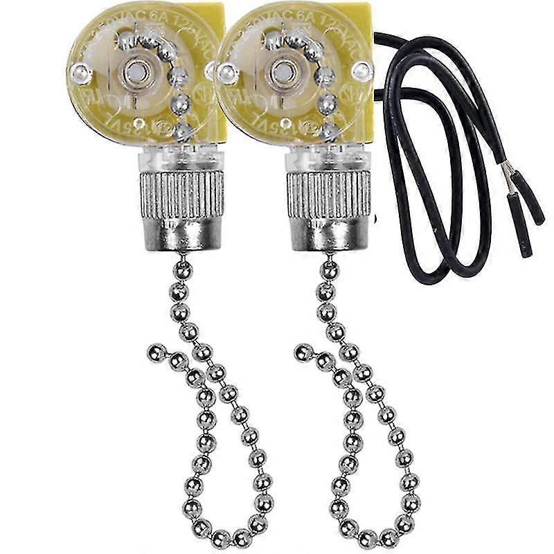 Ceiling Fan Light Switch Zing Ear ZE-109 Two-Wire Light Switch with Pull Cords for Ceiling Light Fans Lamps 2Pcs Sliver