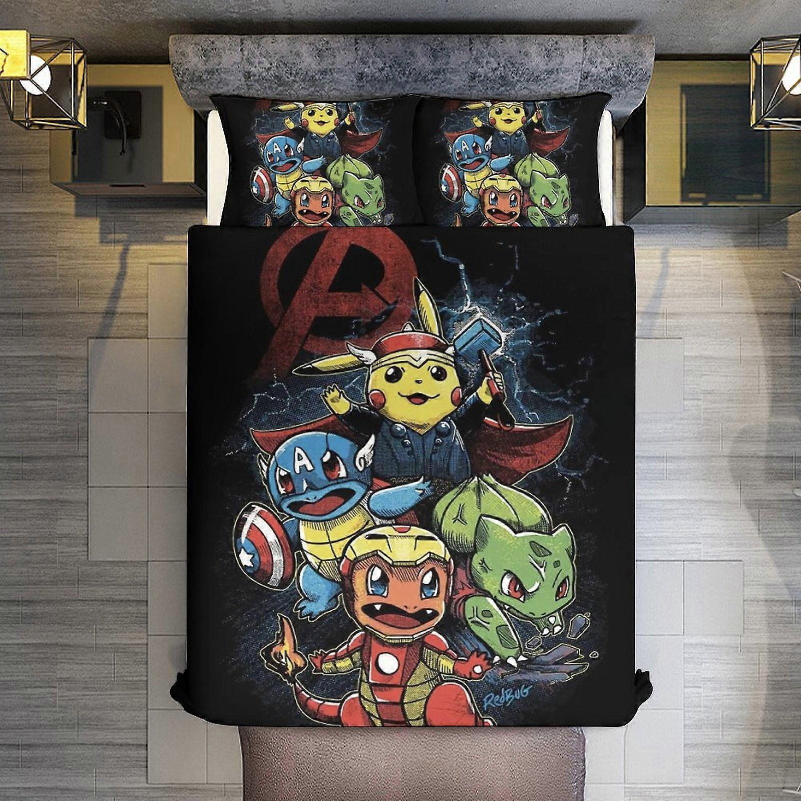 KA275 Pokmon 3-delade set mikrofibertäcken med Shams Mjuk Lätt Överkast Täcke Täcke för alla årstider lakan RM275