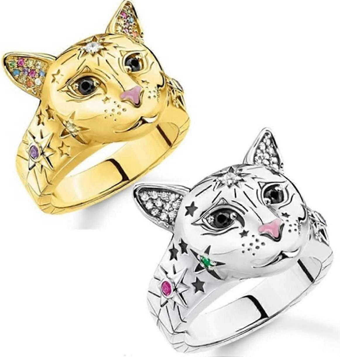 خاتم القط ، الرجعية الشرير كيتي CatRing للنساء الفتيات خمر القط الدائري الكلاسيكية القط الشمس نجمة الدائري مثلج خارج القط هريرة رئيس الدائري عيد الحب الولادة