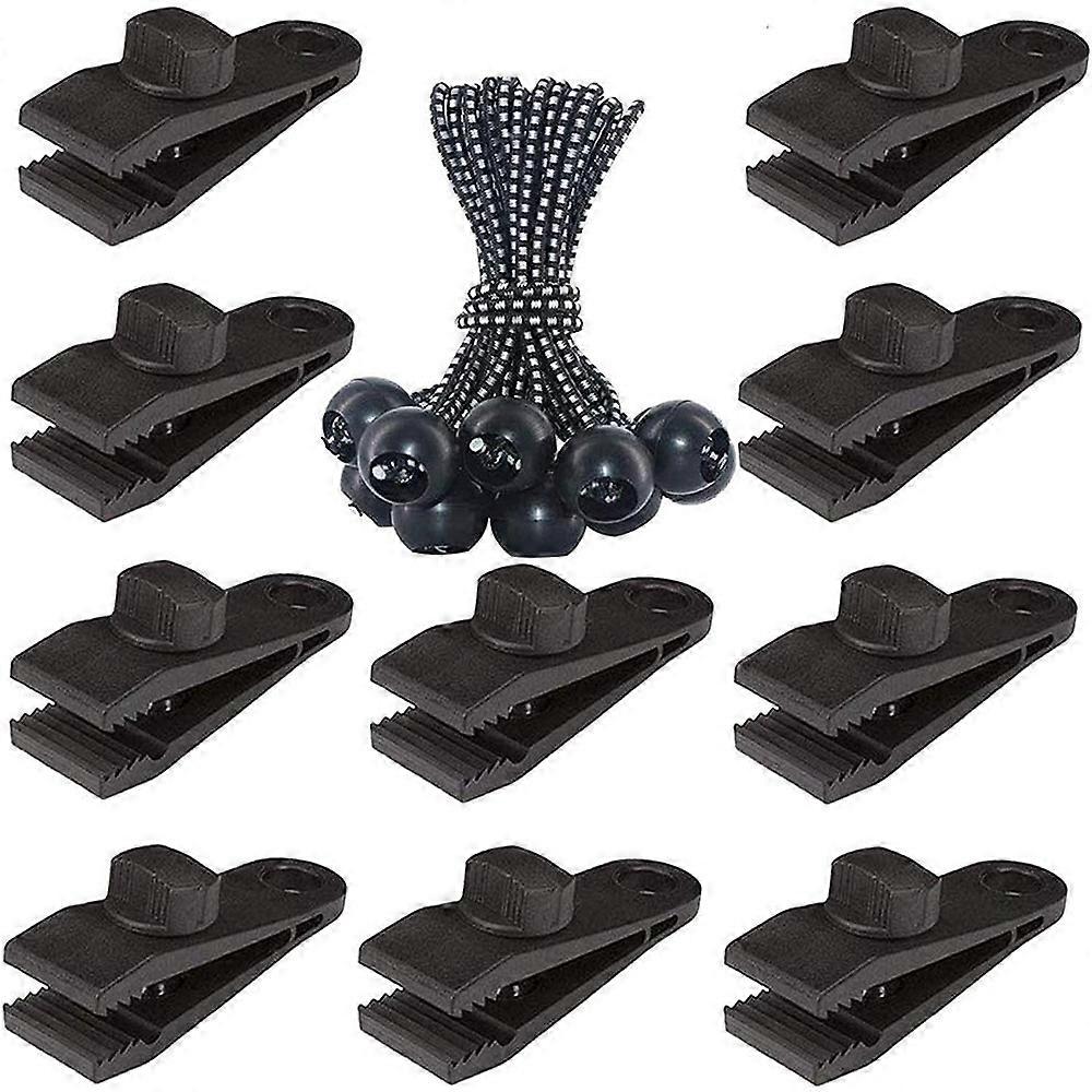 10 Sets Tarp Clip Tent Clamp Tarp Awnings Clip Awnings Clamp Tensioner Elastic Bungee Rope Tarp Ball Bungee Rope for Tents, Covers, Awnings, Banners,