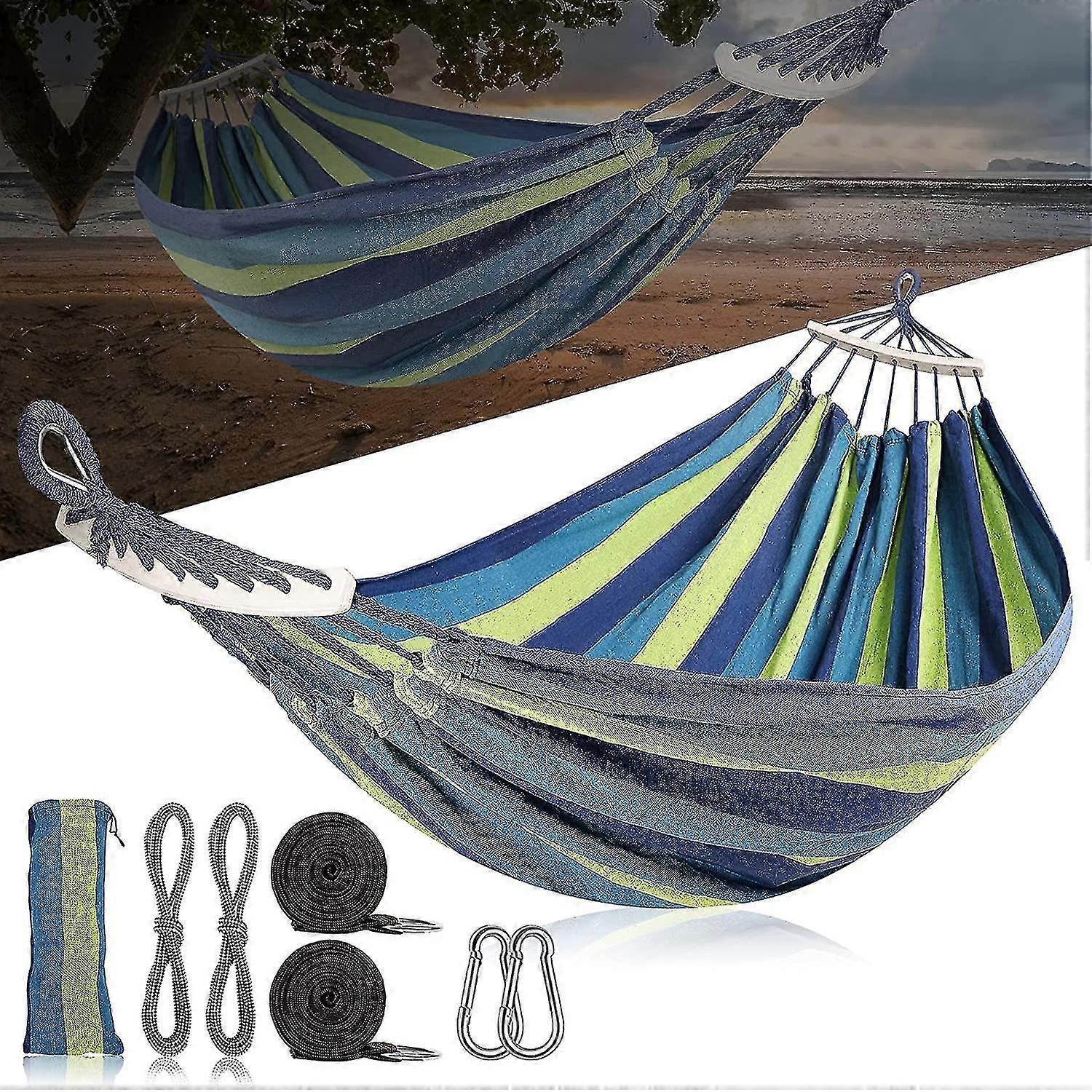 Outdoor Canvas Hammock With  Bars, (280*150cm) Portable Hammock Best Gift