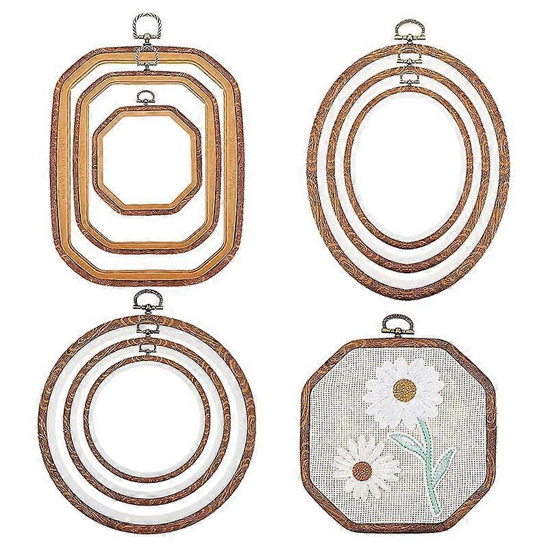 9Pcs Embroidery Hoops Imitated Wood Display Frame Circle Oval Octagonal for Art Craft Sewing and Hanging Ornaments Decor