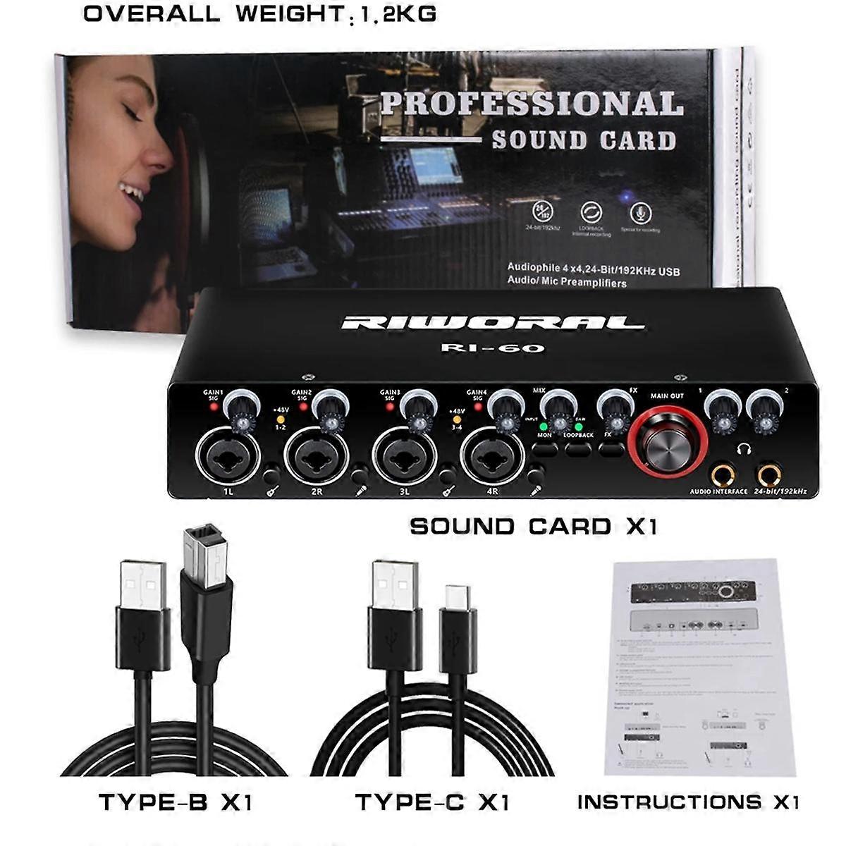RI-60 USB Sound Card Professional 4 Channels Digital Audio Mixing USB Computer External Sound Card