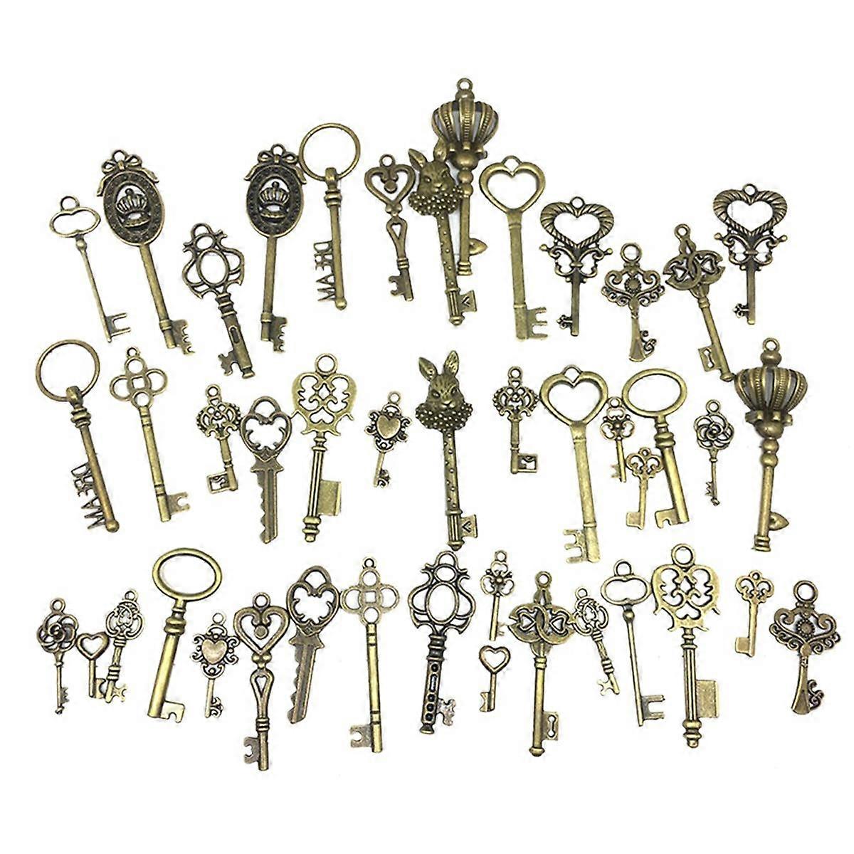 46Pcs/Set Mix Kit Old Looking Retro Antique Brass Bronze Decorative Vintage Key for Steampunk Charm