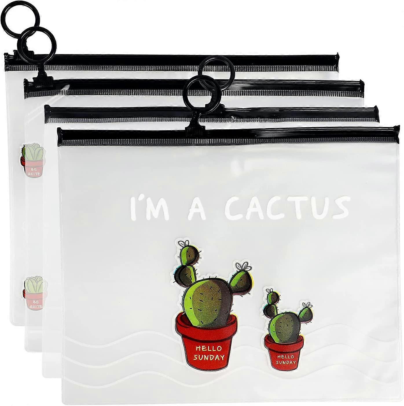 8 Pack Heilwiy 4 Style Cactus Binder Pencil Pouch with Zipper Pulls, Poly Envelopes Clear Document Gift