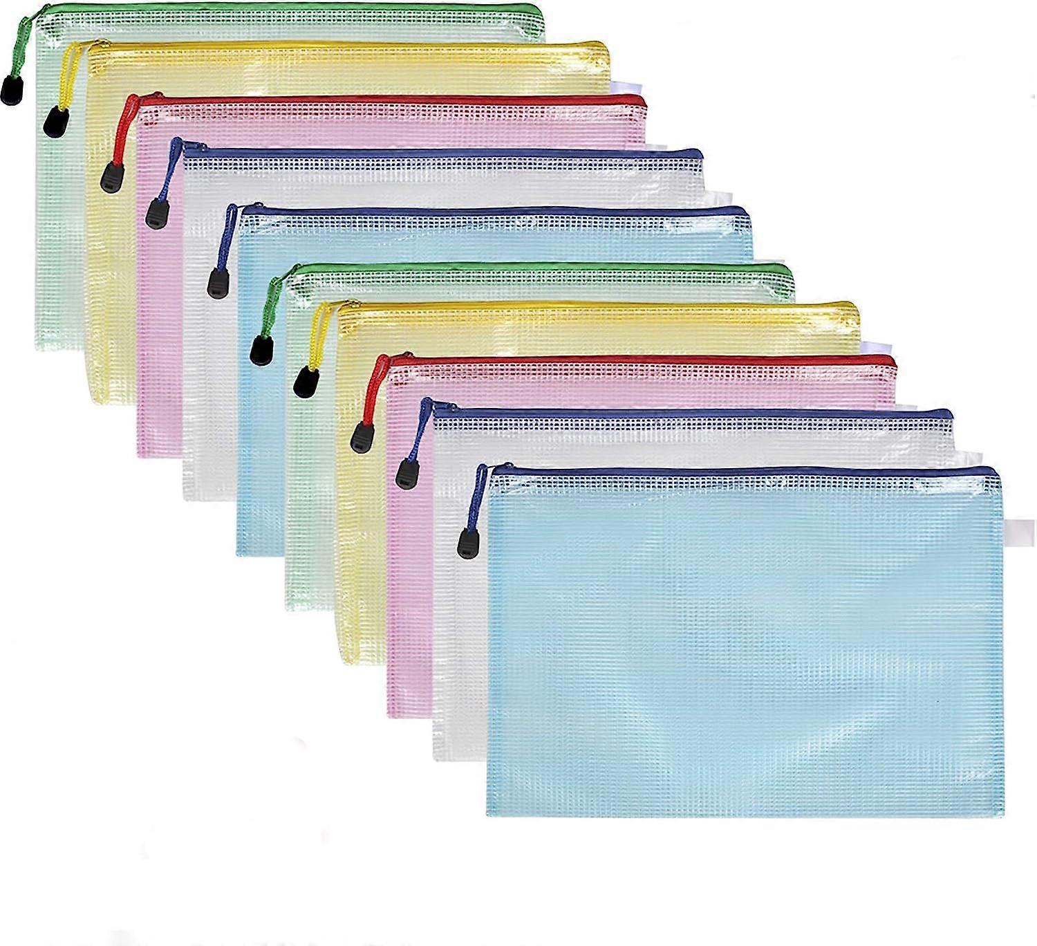 Plastic Wallets, 10PCS A4 Zip Plastic Folders Lock Bags Mesh Document File