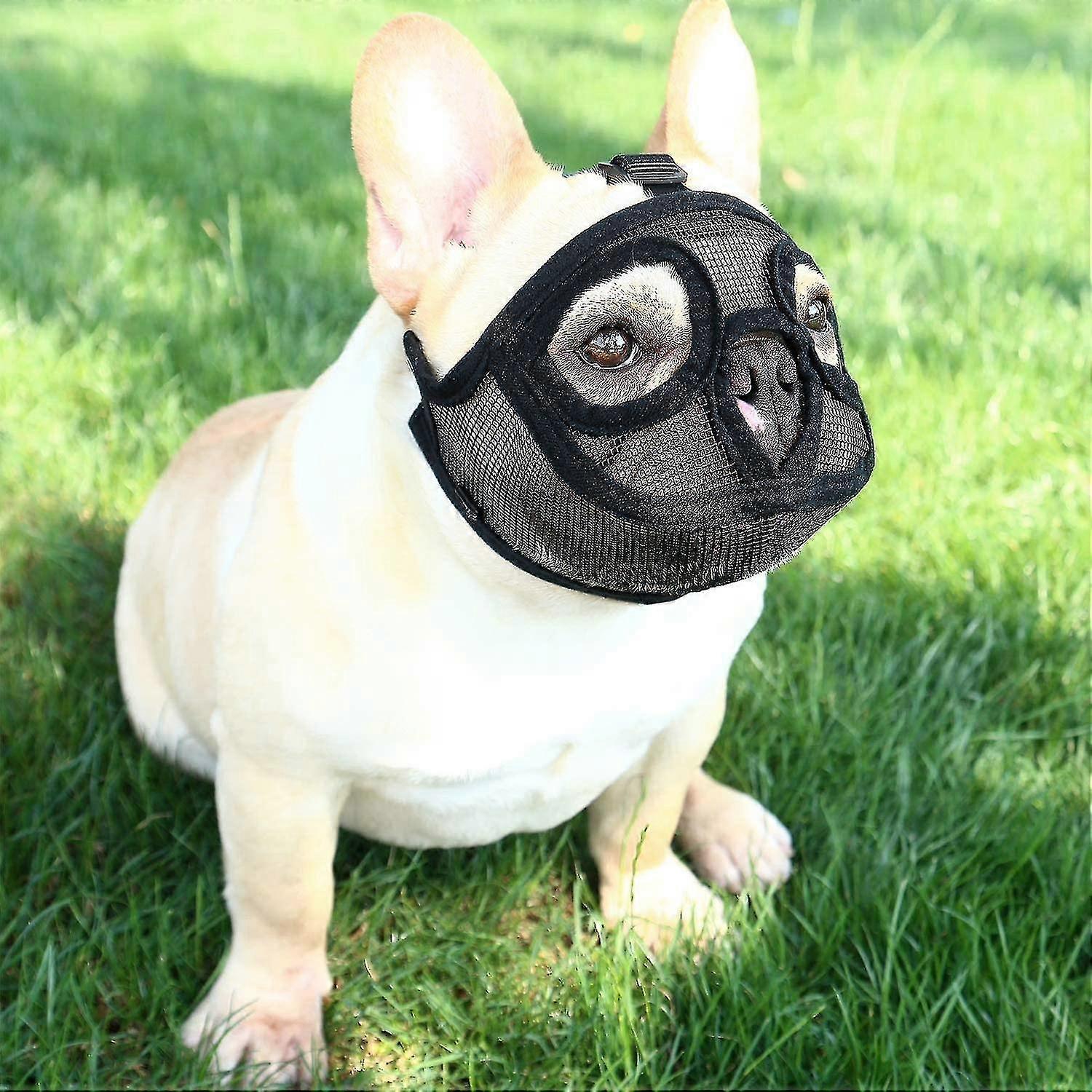 Dog Muzzle With Short Snout Adjustable Breathable Mesh Muzzle For English French Bulldogs Anti-bite Chewing