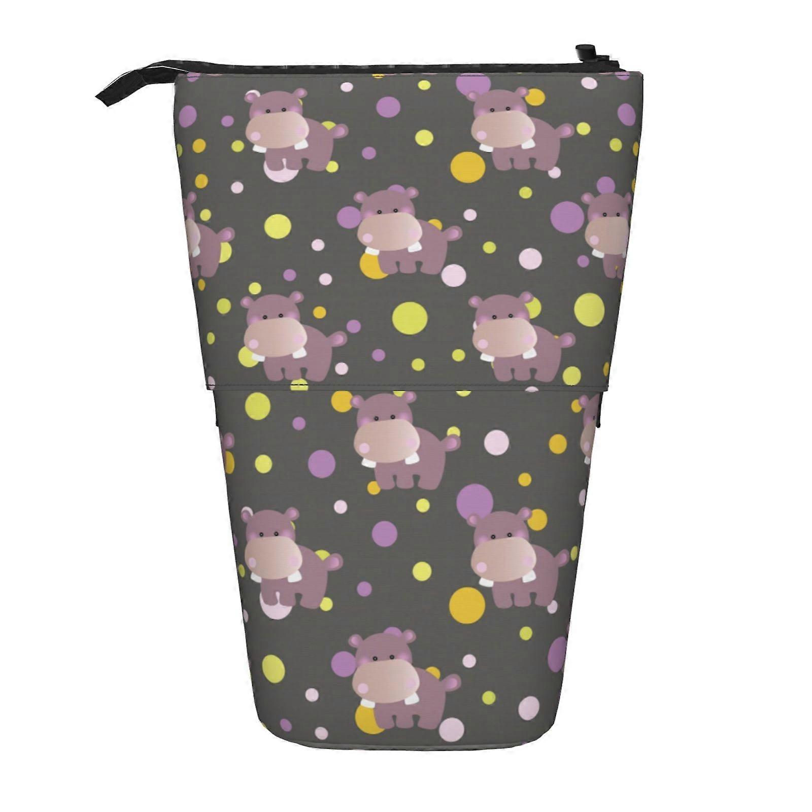 لطيف الكرتون فرس النهر نمط مقلمة الوقوف حقيبة قلم رصاص تلسكوبي مقلمة مع سحاب حقيبة ماكياج محمولة