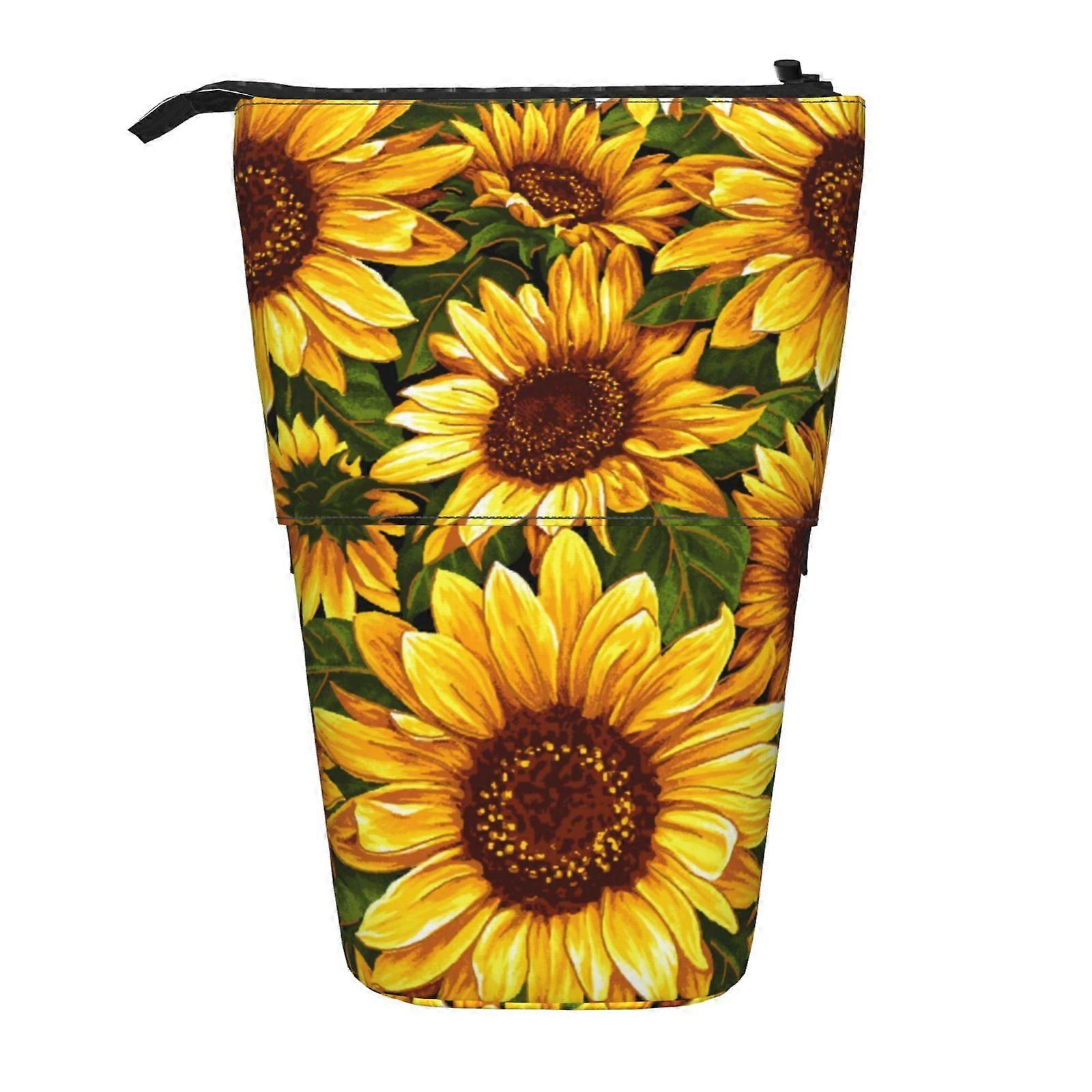 أنماط عباد الشمس مقلمة الوقوف حقيبة قلم رصاص تلسكوبي مقلمة مع سحاب حقيبة ماكياج محمولة