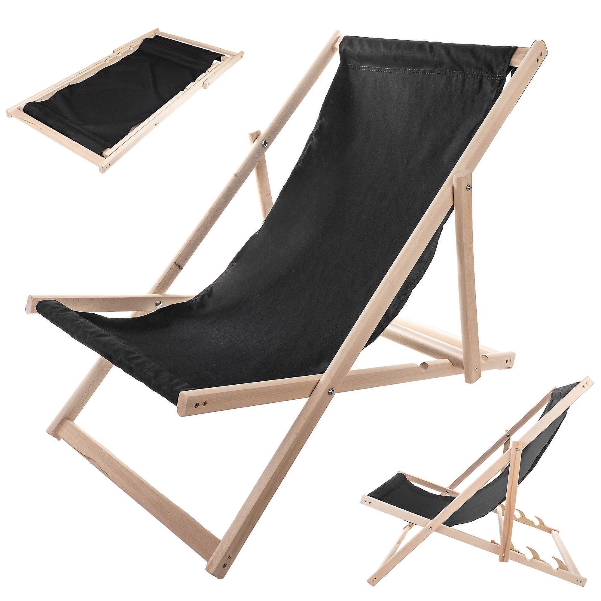 KADAX Træ Have Strand Liggestol Foldbar til Terrasse Sort Poler Producent