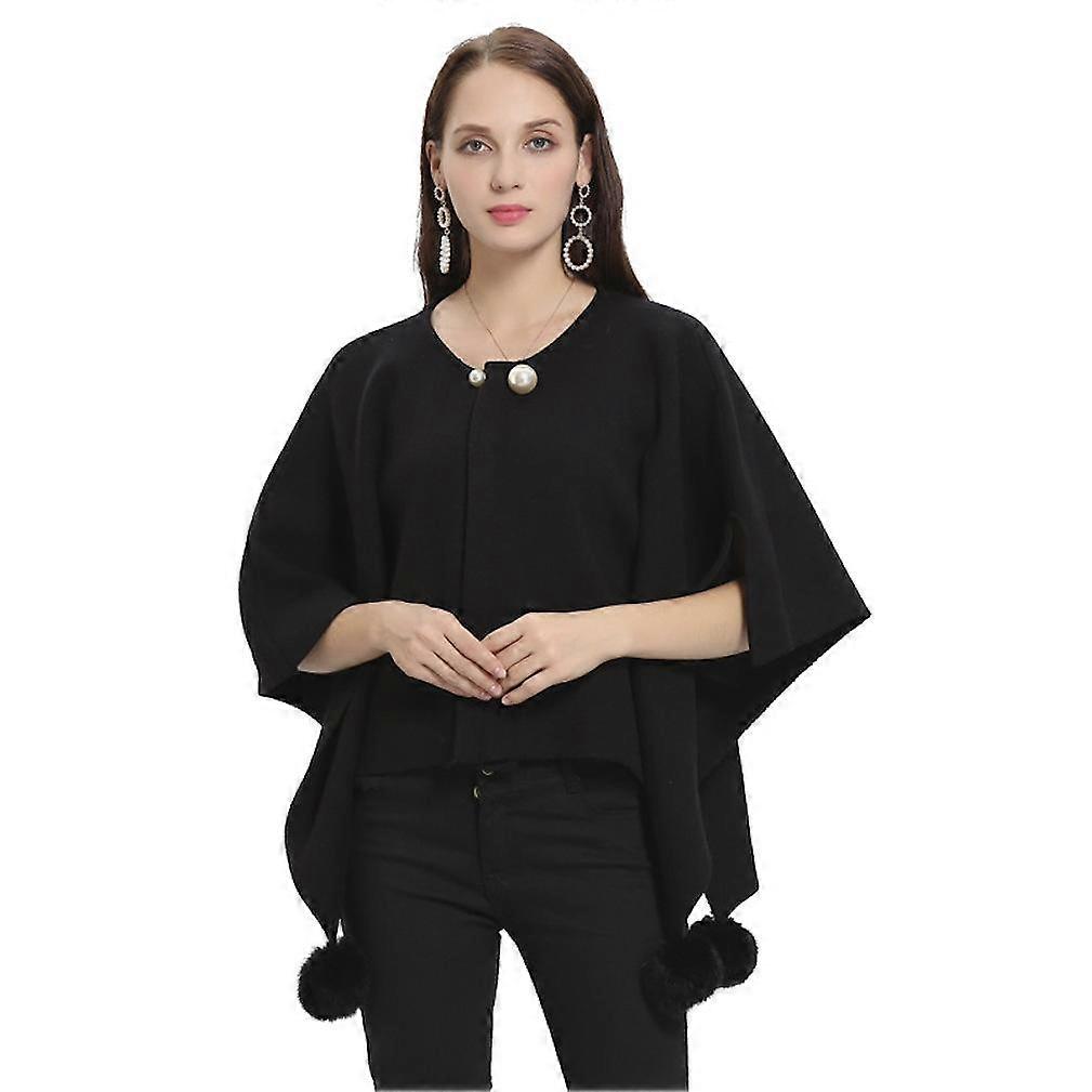 Black Loose Pullover Wrap Shawl Batwing Blouse Knitting Cape for Lady