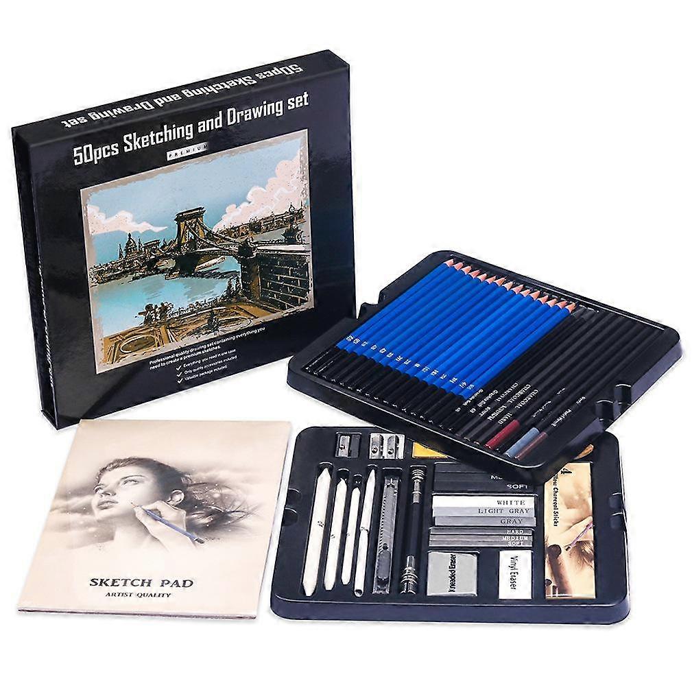 50pcs Sketching and Drawing Set with Charcoal Pencil Eraser Professional Art Kit for Beginners