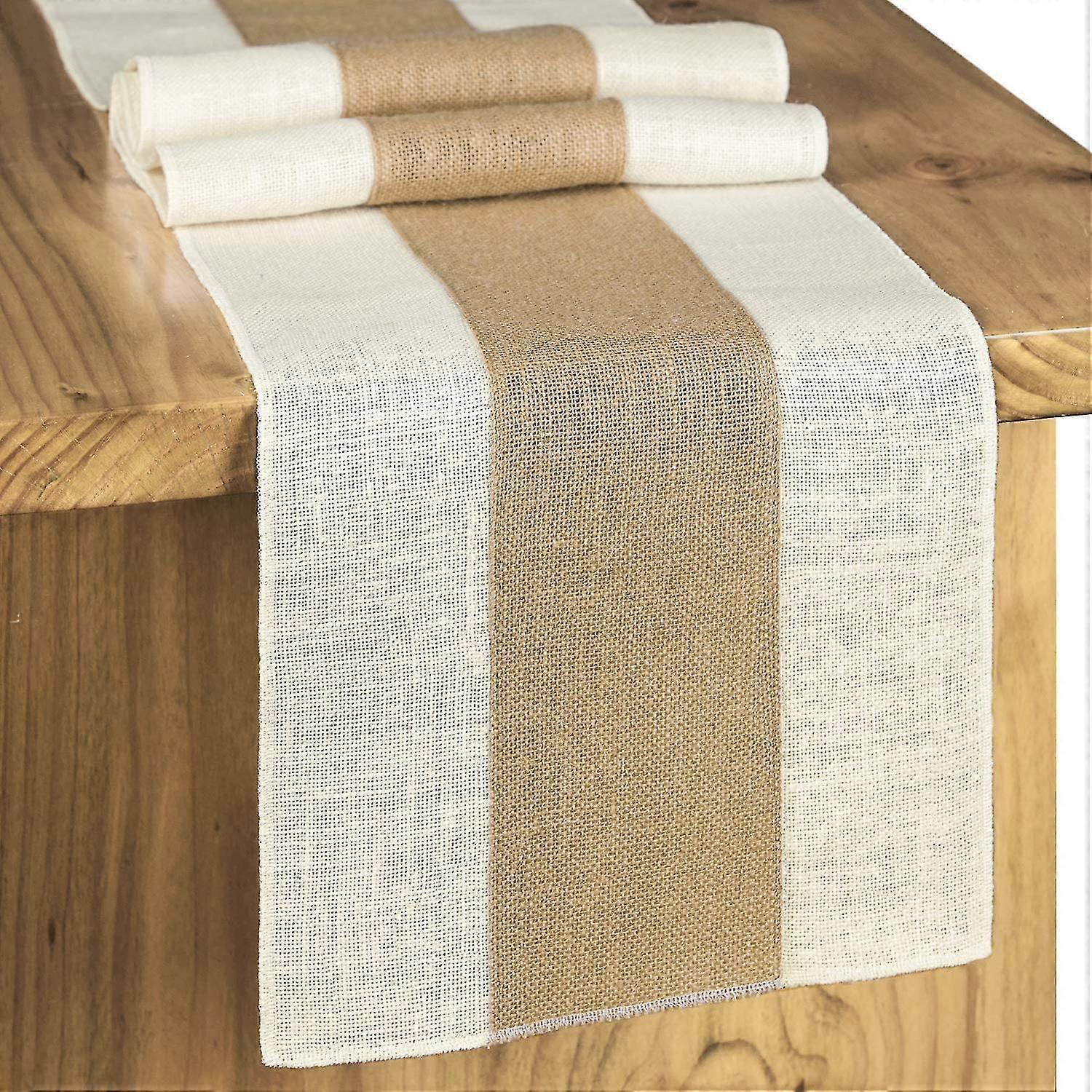 Burlap Table Runner Fall Rustic, Light Colour Edge 12x72 In
