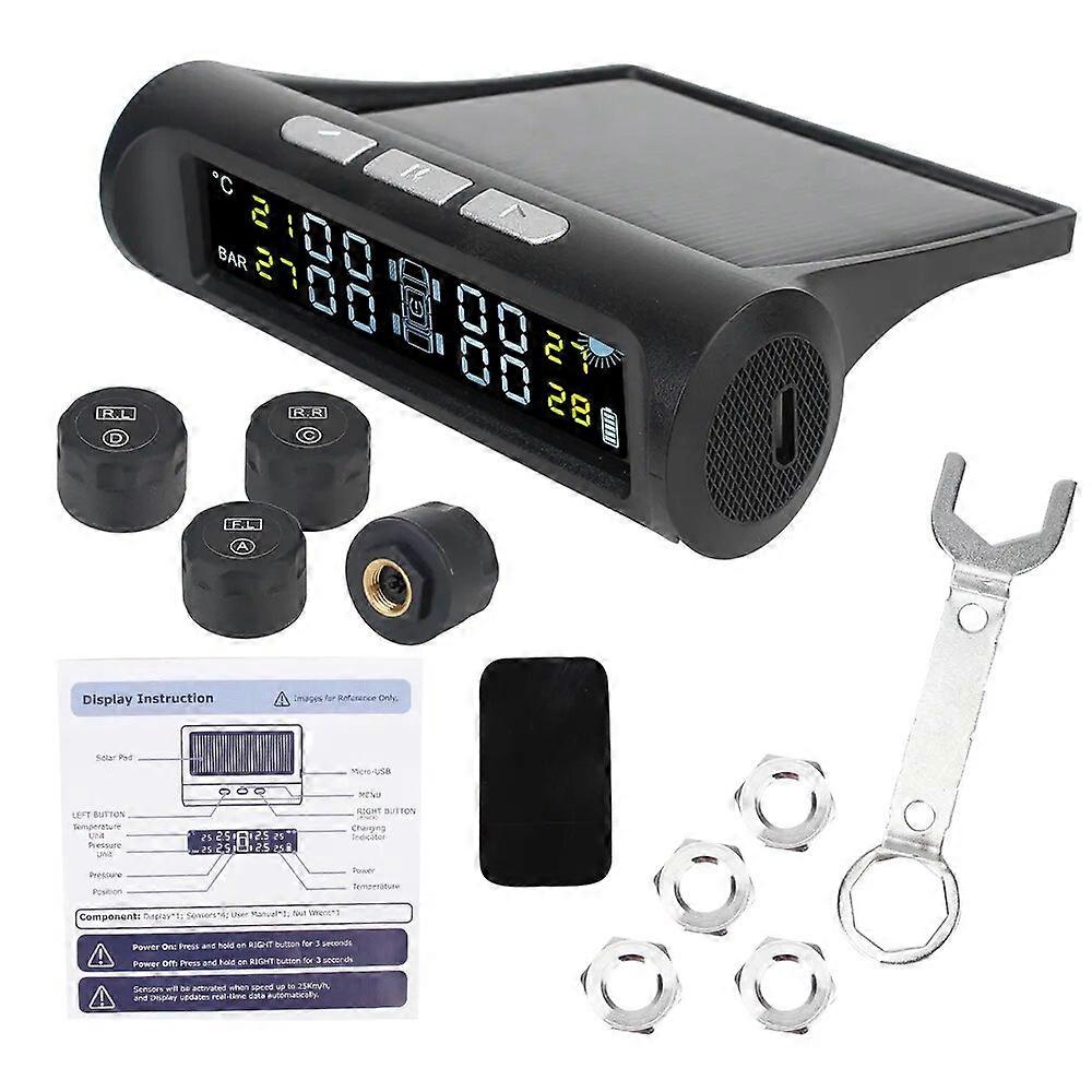 Solar TPMS Tyre Pressure Monitoring System Digital LCD Display Tester Car Accessories With 4 Sensors Tire Diagnostic Tools Kit