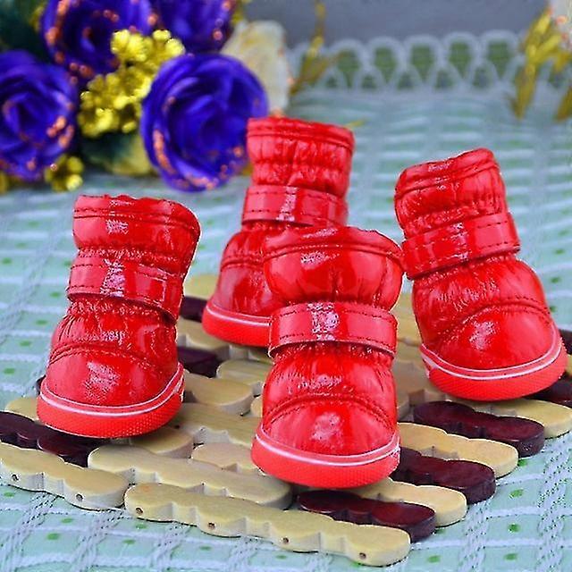 4pcs/set Winter Pet Dog Shoes Warm Snow Boots Waterproof Small Dogs Shoes For ChihuahuaRed Size 4