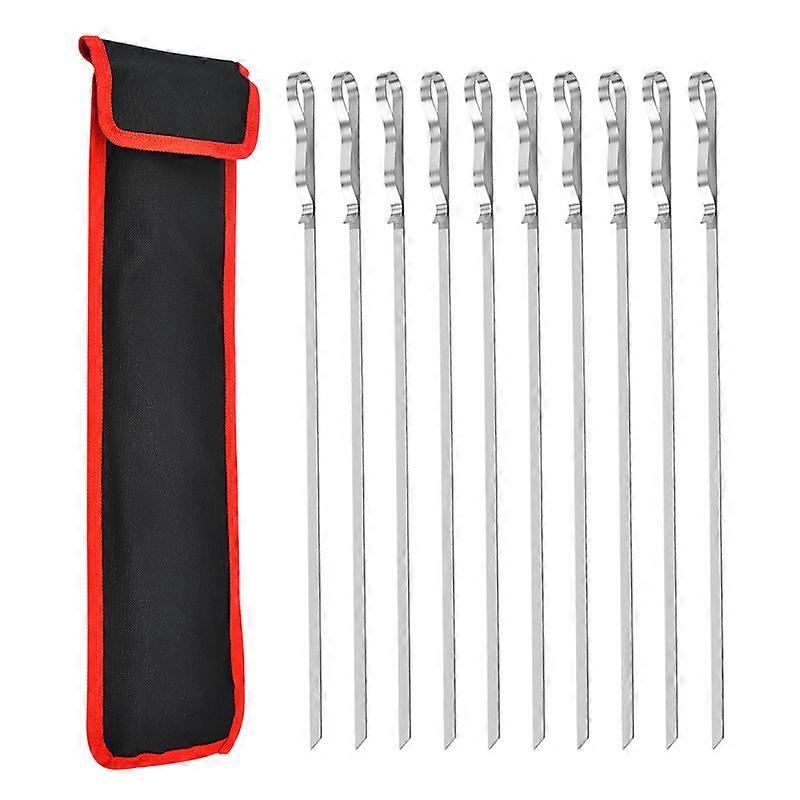 10 قطع أسياخ ستانلس ستيل، 43 سم، أسياخ شواء مقاومة للصدأ، آمنة للغسل في غسالة الصحون، حقيبة قماش متضمنة، لحفلات الشواء
