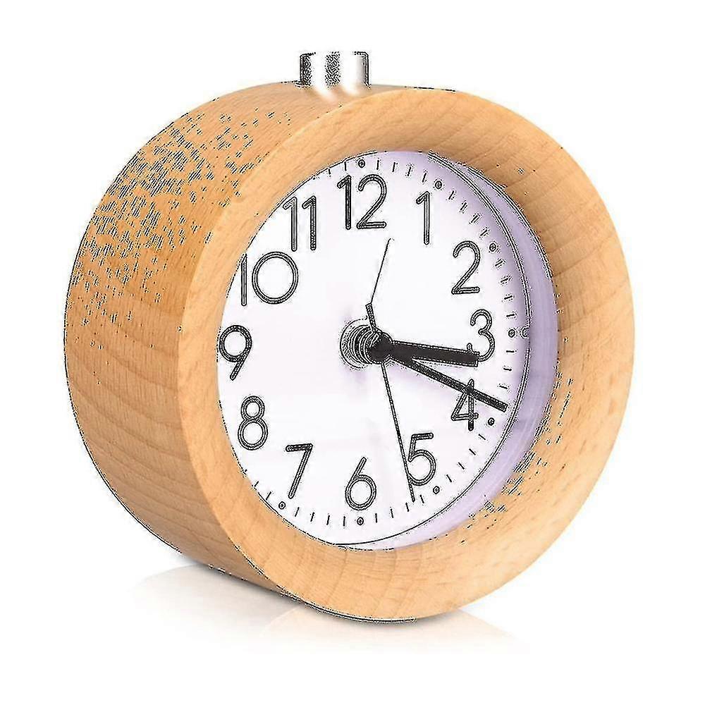 Round Beech Creative Alarm Clock-brown And White -aya