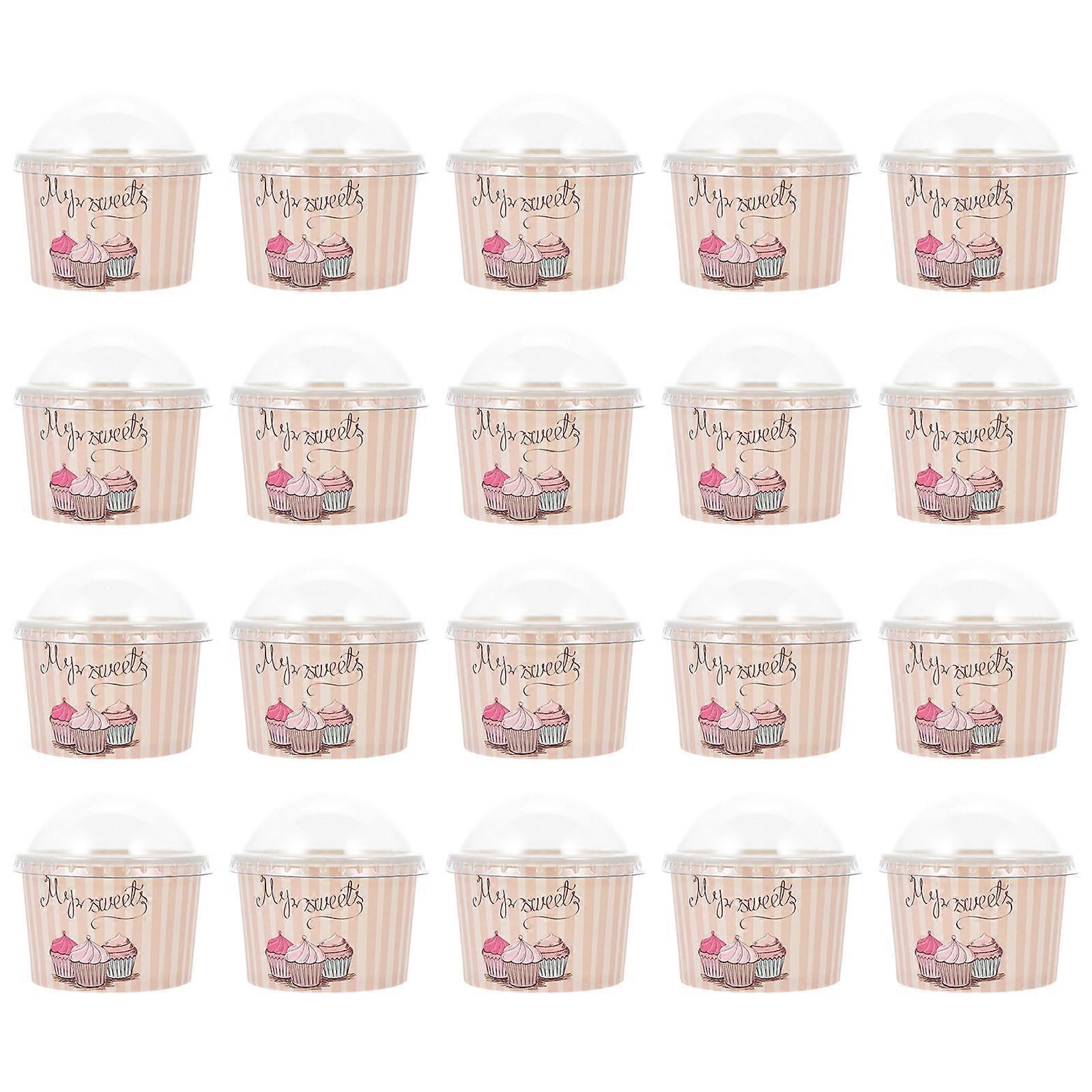 50 ensembles de contenants à gâteau Couvercles Sundae Bowl Cold Food Cup Ice Cream Paper Bowl Dessert Paper Bowl