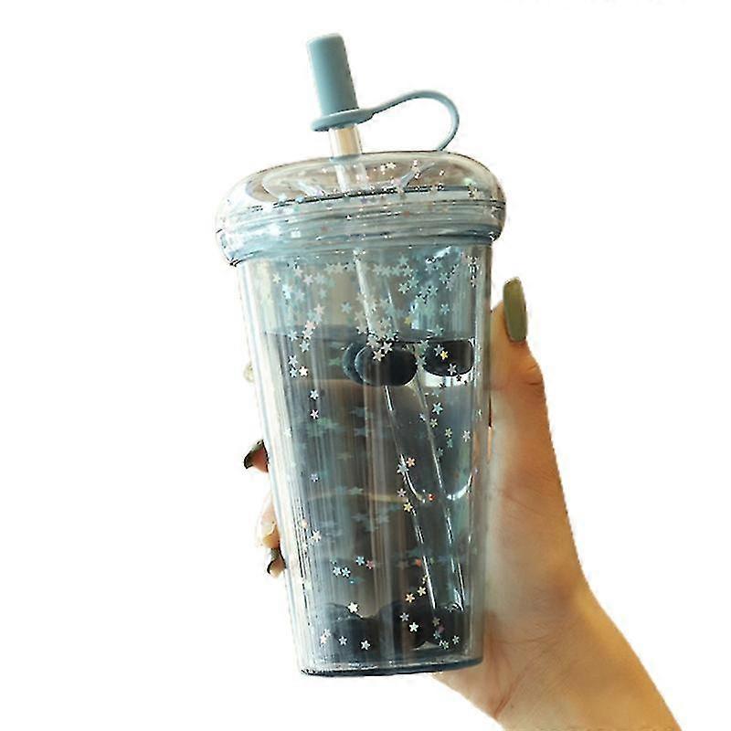 420ml Reusable Sparkling Glitter Cup With Lid Straw Transparent Sequins Water