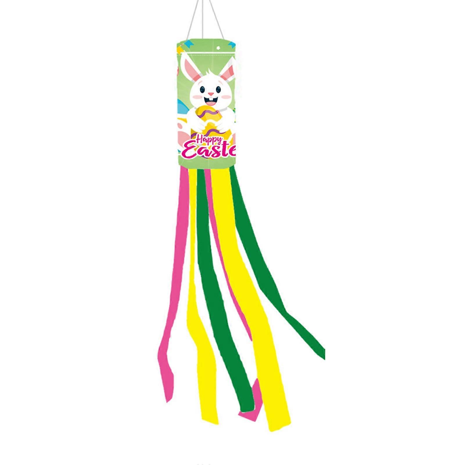 Wind Sock Flag Anti-fading Easy to Hang Happy Easter Rabbit Pattern Garden Wind Flag Home Decor