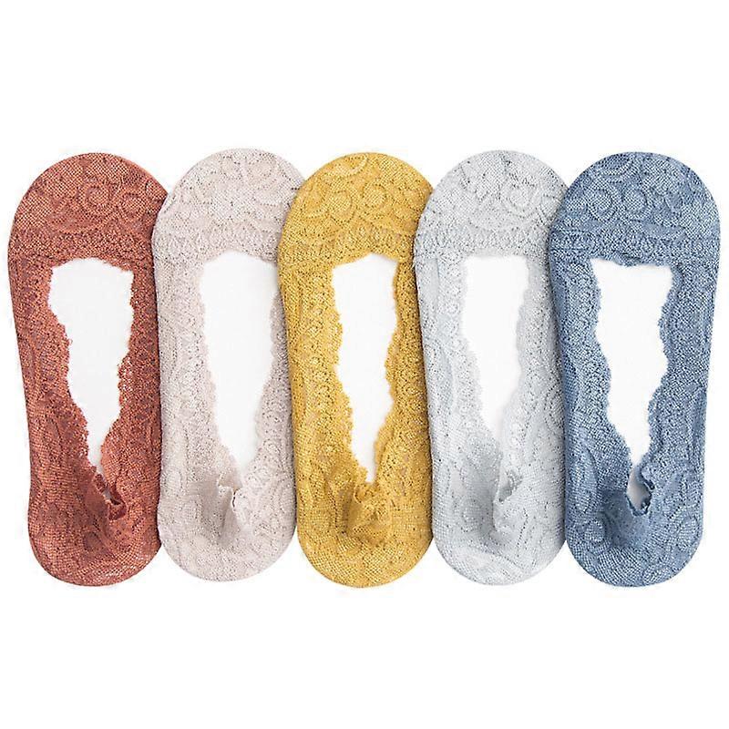 2023 Summer New Women's Lace Socks 5Pairs Solid Color Lace Invisible Breathable And Comfortable High-quality Silicone Thin Socks