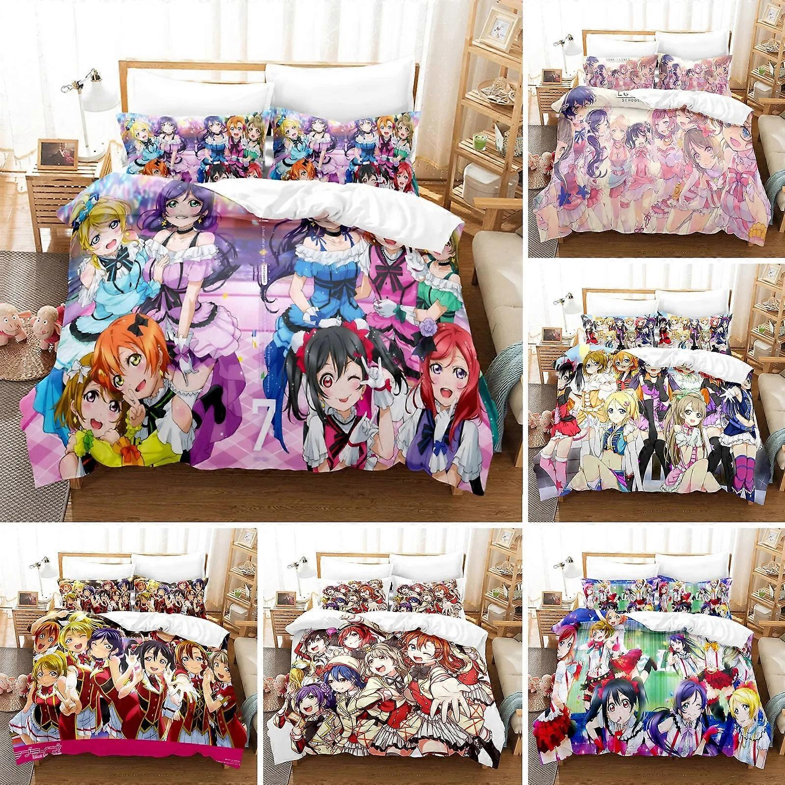 a1809 Lençóis ed Love Live Conjunto de Cama Fronha de Edredom Capa de Edredom Dupla Adulto Crianças Roupa de Cama Capa de ColchaConjunto de Cama de 3 Peças (1 Capa de Edredom + 2 Pi