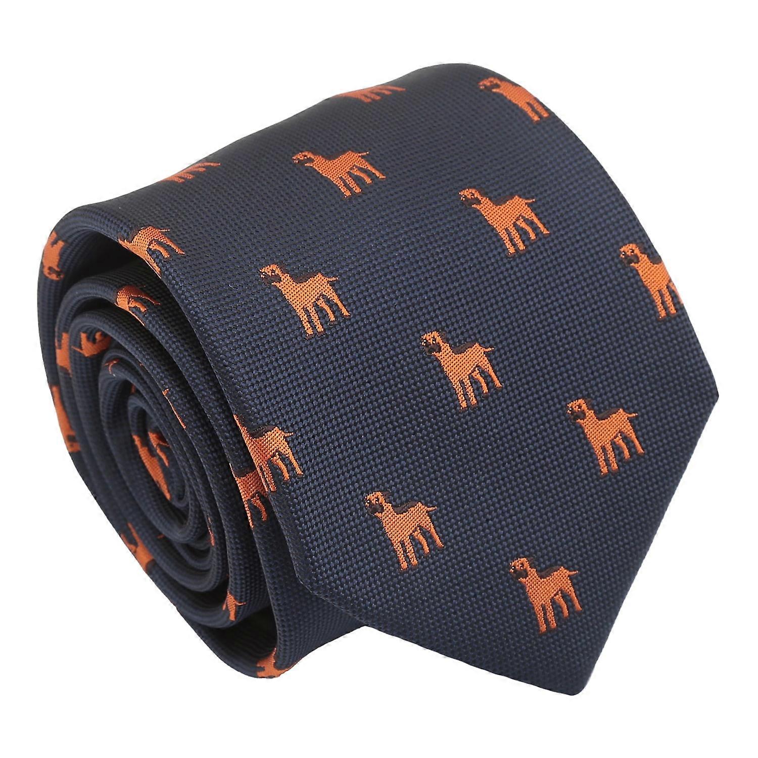 Navy Blue Border Terrier Dog Embroidered Tie