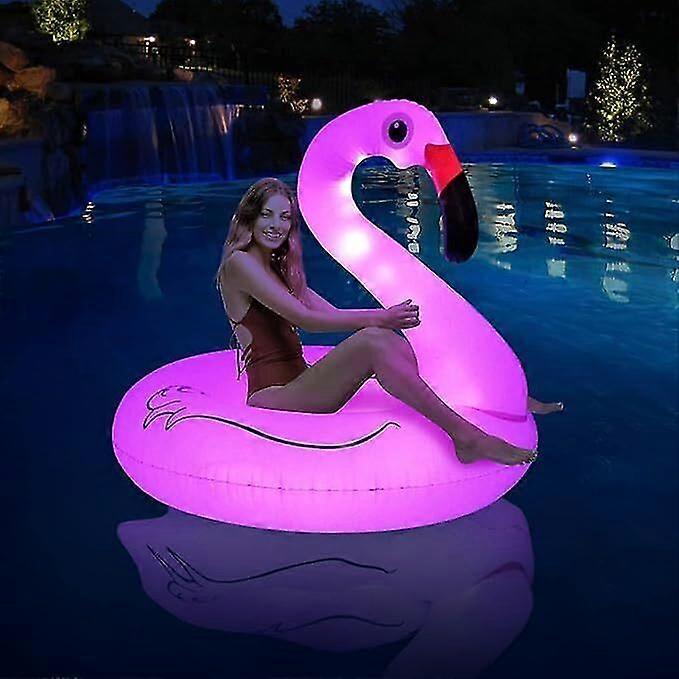 Inflatable Flamingo Pool Floats with Lights, Solar Powered Flamingo Swim Tube Rings