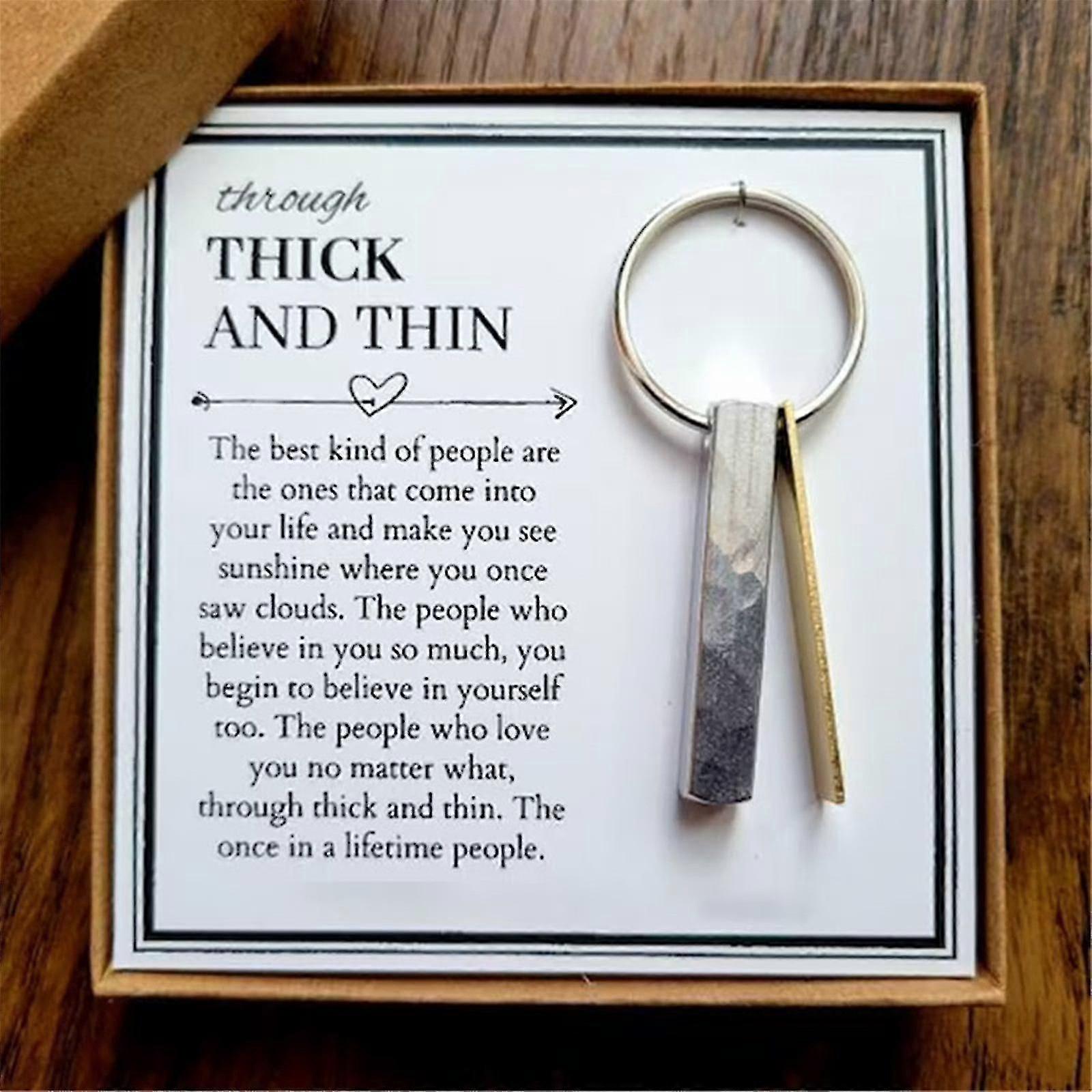 Thick And Thin Friendship Keychain Metal Key Chain Inspirational Friendship Keychain, Ups And Downs