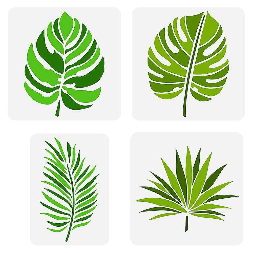 4 Pcs Tropical Leaf Stencils 2 Sizes Fern Leaf Stencil Template Plastic Palm Leaves Pattern Painting Stencil Reusable Large Botanical Leaves Stencil f