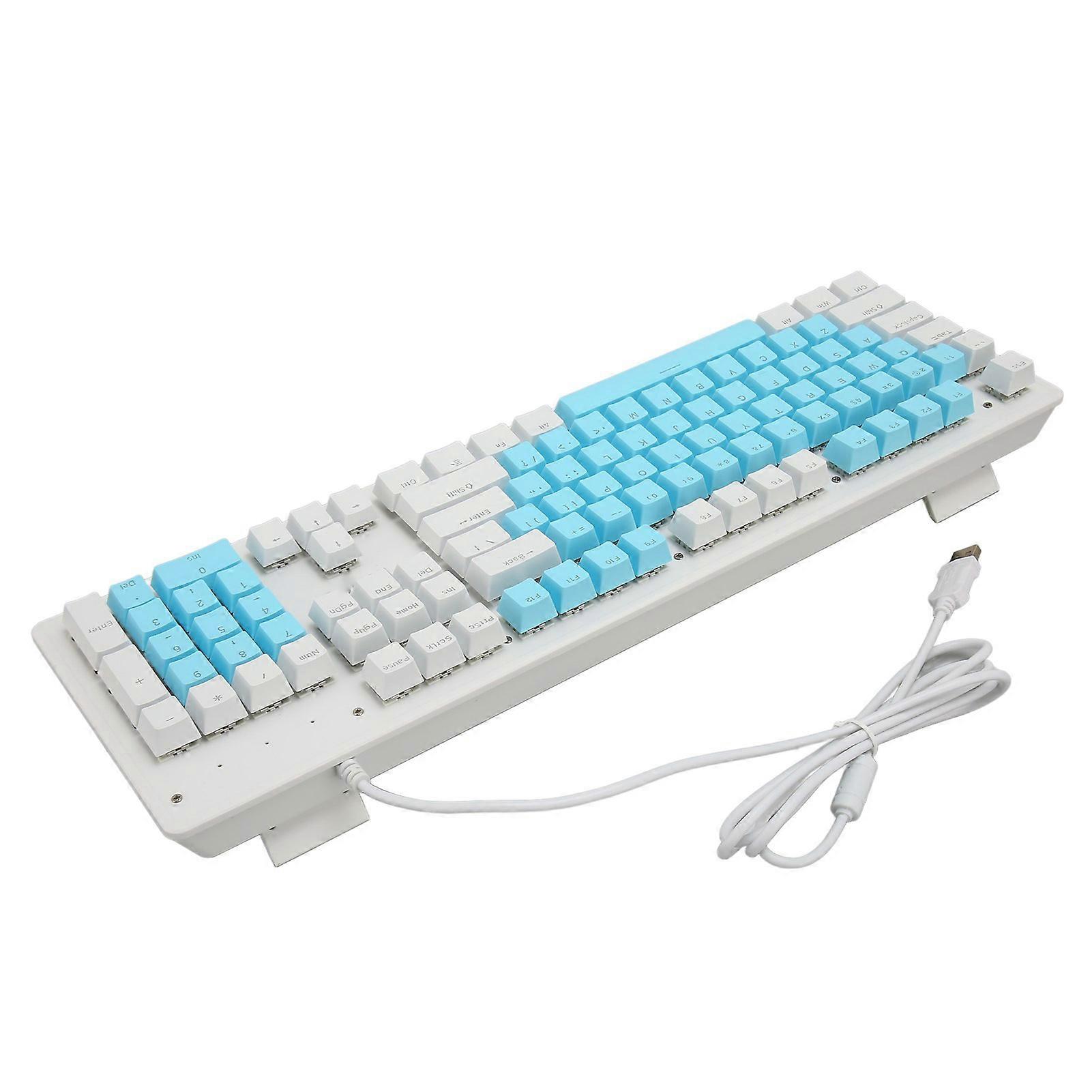 Tastiera da gioco USB 104 tasti Interruttore meccanico Retroilluminato RGB Cavo da 4,9 piedi Tastiera cablata per computer portatile desktop Interruttore marrone (copritasti blu bianco)