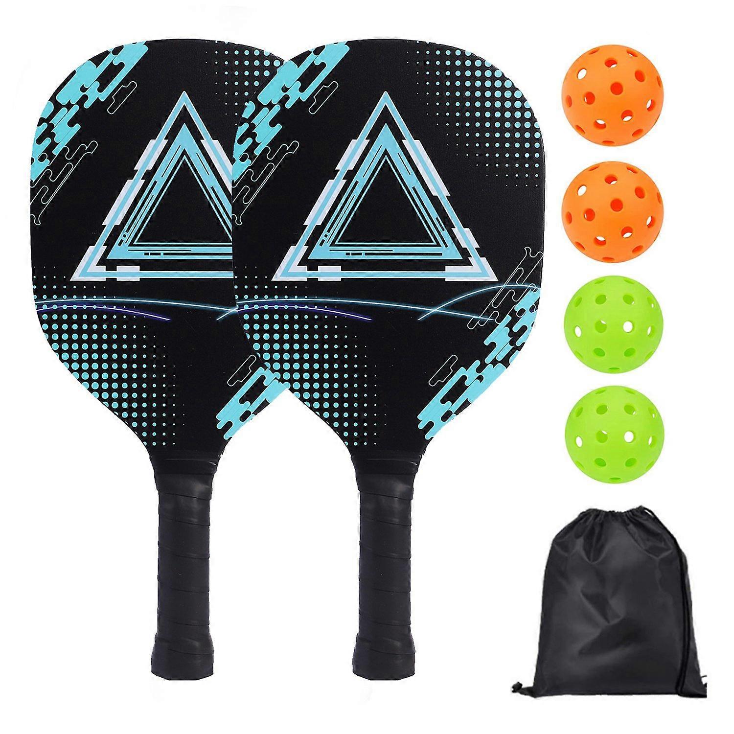 Type D Portable Wooden Pickleball Paddle Set for Beginners with 2 Rackets + 4 Balls + Carry Bag