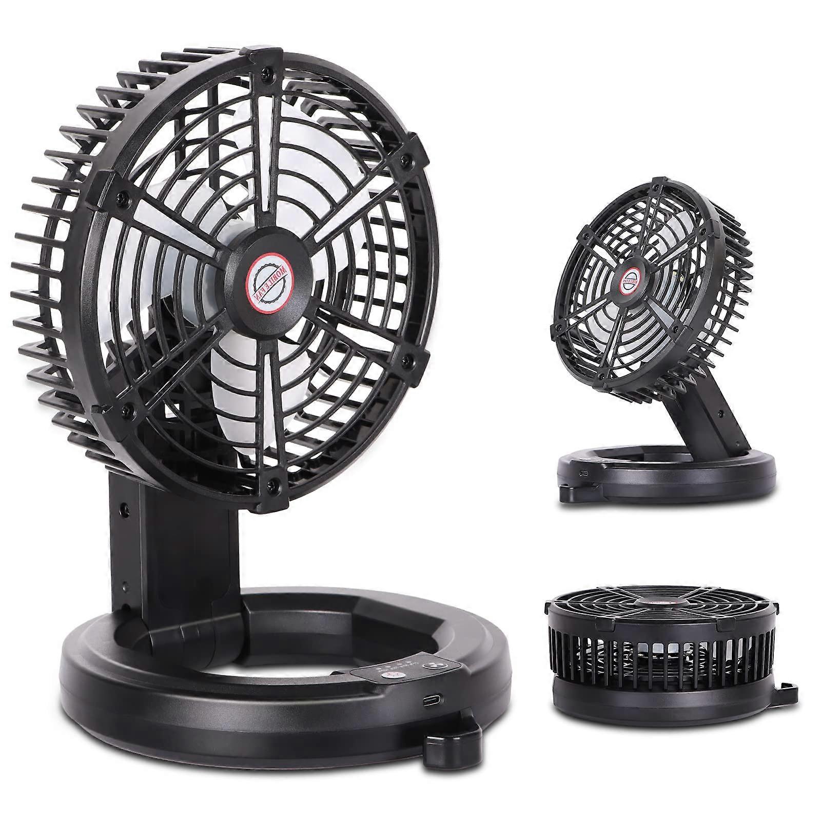Rechargeable Fan with LED Lights, 3 Speed Settings, USB Battery Powered for Camping, Home, Office Use
