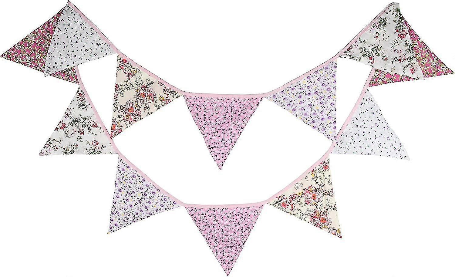 10.8フィートの花のホオジロバナー、ヴィンテージシックな旗の花輪、両面生地ペナント