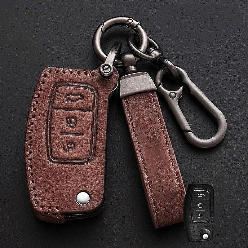 For Ford Focus 2 MK2 Fiesta Mondeo Galaxy Falcon Territory Ecosport Leather Car Folding Key Cover Bag Shell Case Keychain Protector