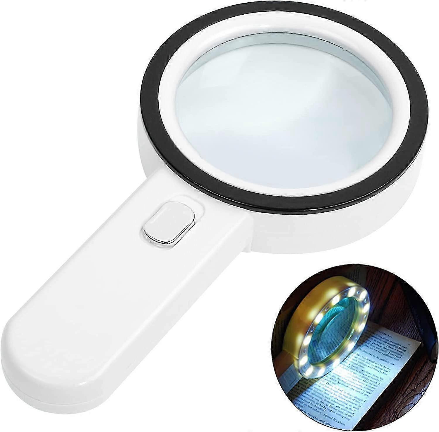 Lighted Reading Magnifier, 30X Magnifying Glass with 12 LED Light, Handheld Magnifier, Illuminated M