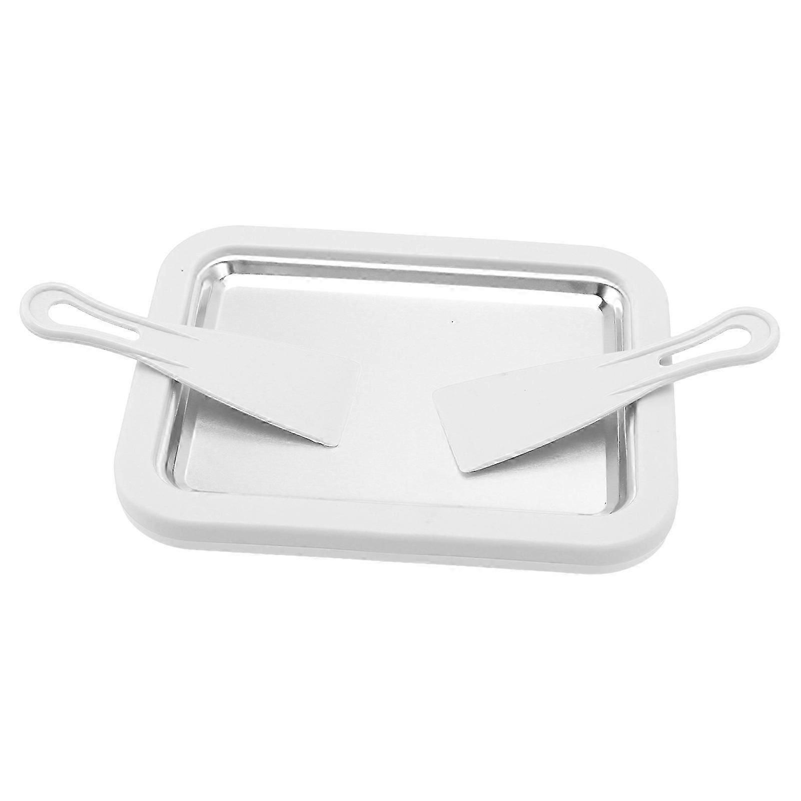 Ice Cream Roller Plate DIY Handcraft Non Plug in Required Large Size Stainless Steel Rolled Ice Cream Maker with Plastic Shovel White