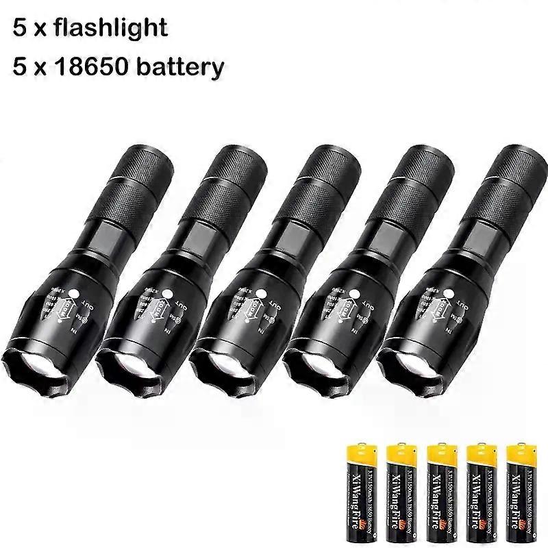 High Power T6 LED Flashlights Camping Torch 5 Light Modes Zoom Light Aluminum Alloys Waterproof Material External 18650 Battery