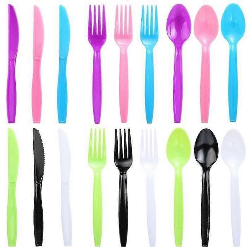 180Pcs Reusable Plastic Cutlery Set 6 Colors with Knives Forks and Spoons Camping Tableware for Kitchens