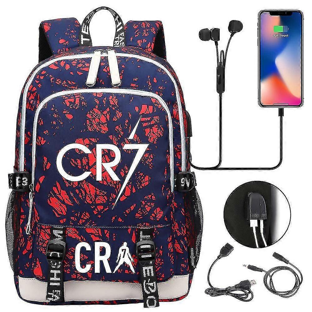 Cr7 hátizsák tizenéveseknek, USB töltés multifunkcionális vízálló iskolatáska laptop rekesszel, nagy kapacitású nappali csomag, Mochilák