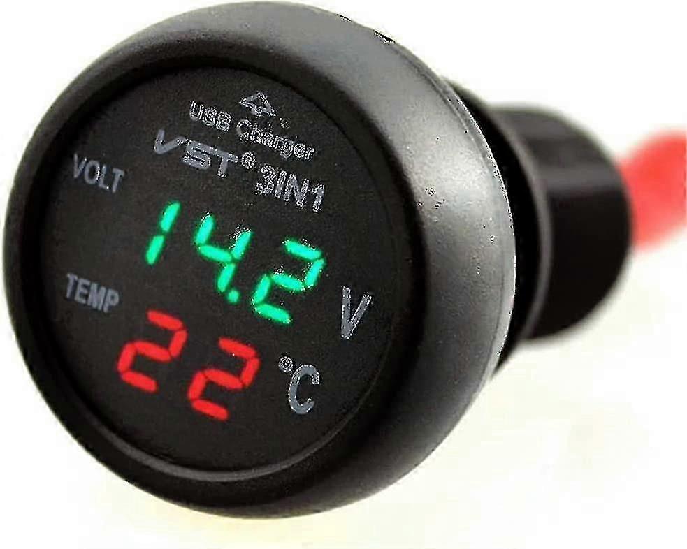 Car Voltmeter, 3 In 1 12-24v Car Car Usb Charger Voltmeter With Lcd Digital Display Panel Temperature Tester Voltage Meter For Cars And Tr