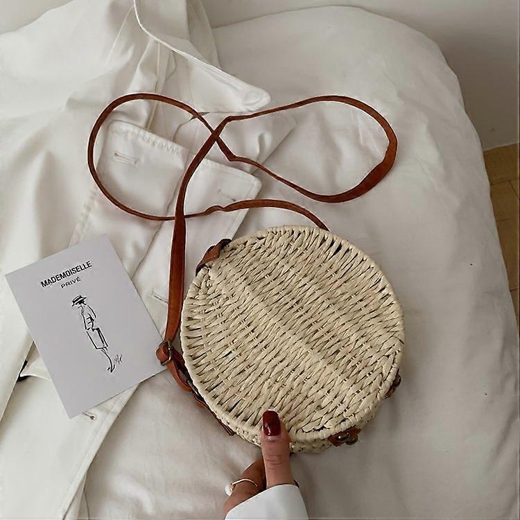 Borsa in rattan rotondo intrecciato a mano Borse Natural Chic Borsa a tracolla retrò con regolabile
