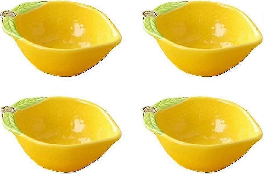 4pcs Ceramic Appetizer Plates Lemon Shape Side Dishes Seasoning Plates