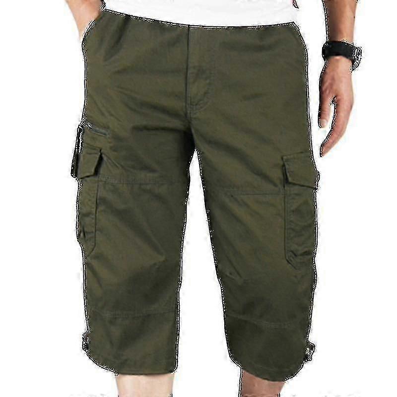 Mens 3/4 Long Length Elasticated Shorts Waist Cargo Combat Three Quarter Pants