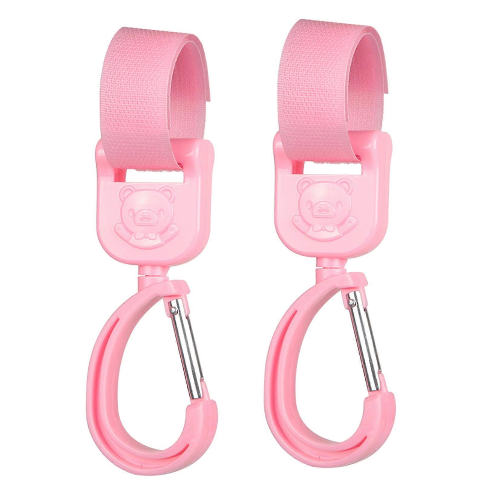 2 Pcs Baby Stroller Hooks Clips 360 Degree Rotate Hooks Bag Hanger for Hanging Diaper Bags, Stroller Organizer Pink