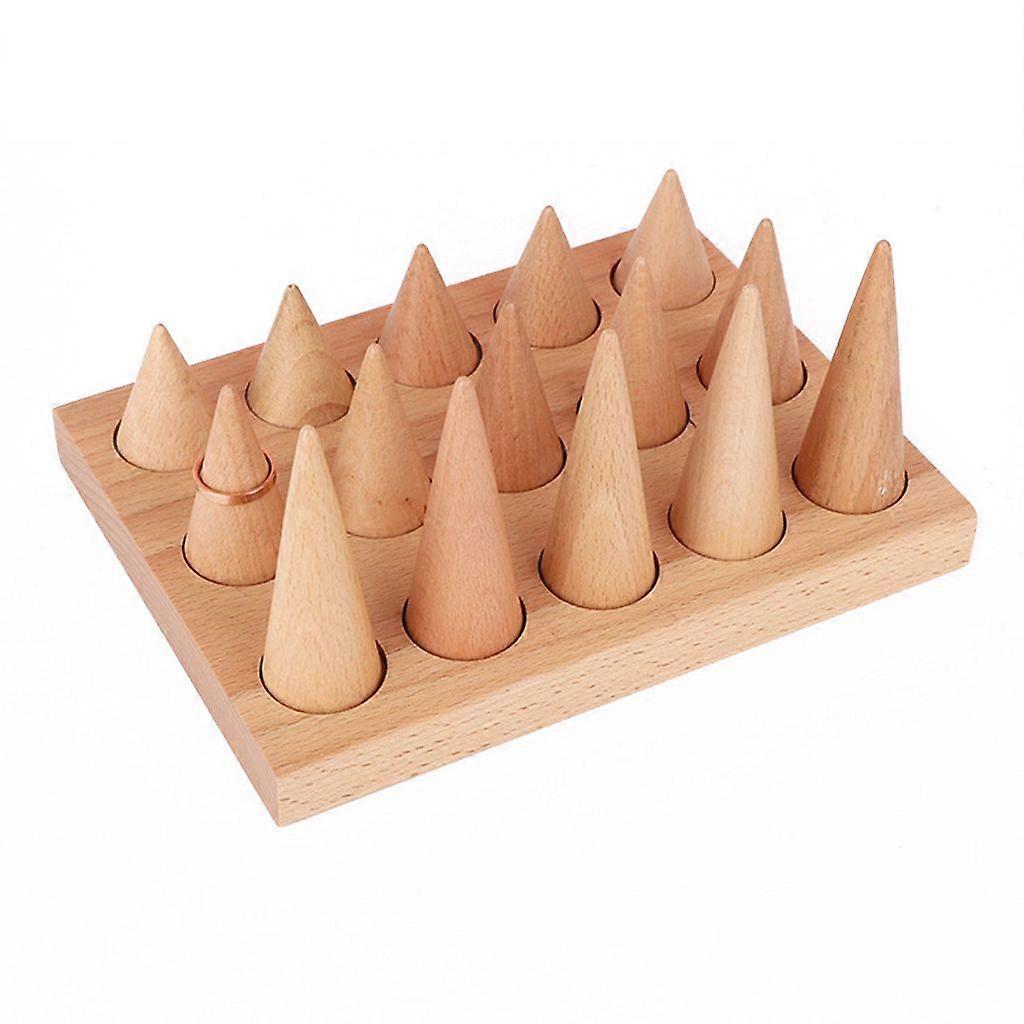 Wooden Ring Holder Display Cone Rack Solid Wood Cone Trinket Stand Organizer